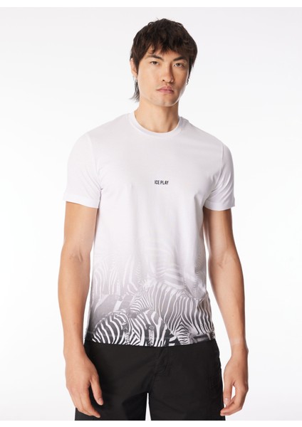 Bisiklet Yaka Desenli Beyaz Erkek T-Shirt 24EU1P0F0196324_T-SHIRT fiyatları