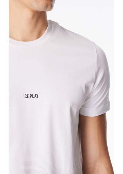 Bisiklet Yaka Desenli Beyaz Erkek T-Shirt 24EU1P0F0196324_T-SHIRT fırsatları