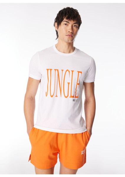 Bisiklet Yaka Baskılı Beyaz Erkek T-Shirt 24EU1M0F01AP400_T-SHIRT