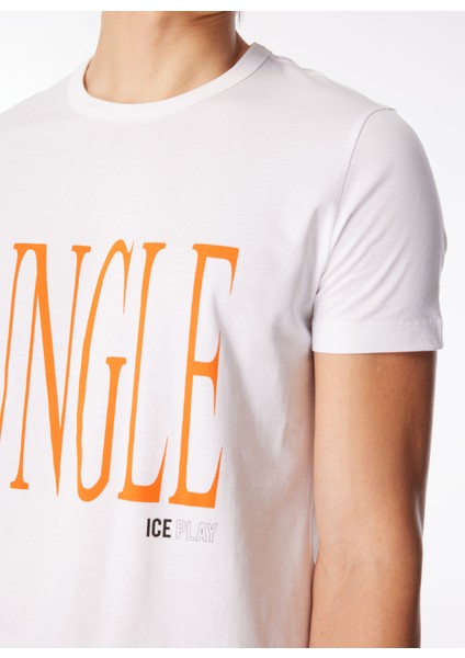 Bisiklet Yaka Baskılı Beyaz Erkek T-Shirt 24EU1M0F01AP400_T-SHIRT fırsatları