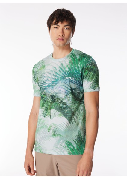 Düz Yaka Desenli Yeşil Erkek T-Shirt 24EU1M0F0116324_T-SHIRT fiyatları