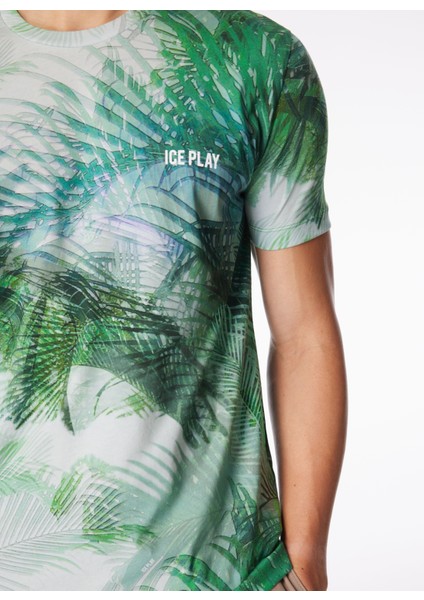 Düz Yaka Desenli Yeşil Erkek T-Shirt 24EU1M0F0116324_T-SHIRT fırsatları