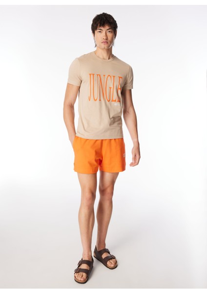 Bisiklet Yaka Baskılı Bej Erkek T-Shirt 24EU1M0F01AP400_T-SHIRT modelleri