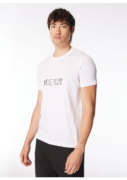 Bisiklet Yaka Baskılı Beyaz Erkek T-Shirt 24EU1P0F018P400_T-SHIRT modelleri