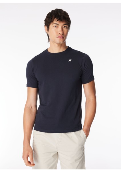 Bisiklet Yaka Mavi Erkek T-Shirt K4125EW_ODOM Letıtraın