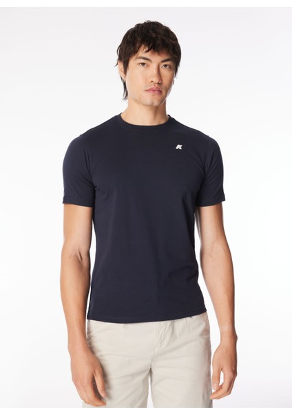 Bisiklet Yaka Mavi Erkek T-Shirt K4125EW_ODOM Letıtraın
