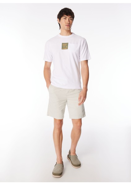 Bisiklet Yaka Beyaz Melanj Erkek T-Shirt K5127FW_FANTOME Prınt - Pocket modelleri