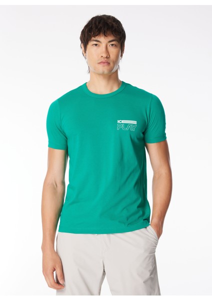 Bisiklet Yaka Baskılı Yeşil Erkek T-Shirt 24EU1P0F013P400_T-SHIRT