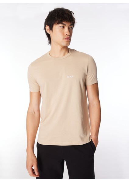 Bisiklet Yaka Düz Bej Erkek T-Shirt 24EU1M0F01JP400_T-SHIRT