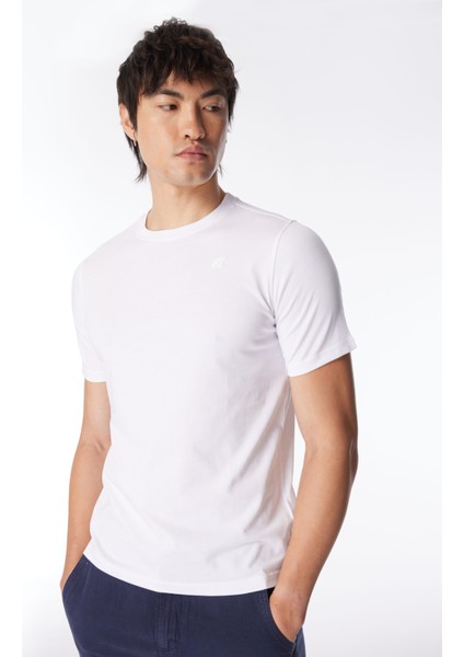 Bisiklet Yaka Beyaz Erkek T-Shirt K4125EW_ODOM Letıtraın