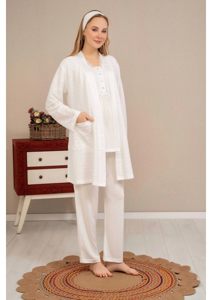 Ba-Ha 4503 Jakar Sabahlıklı Dantelli Detaylı Lohusa Pijama Takımı