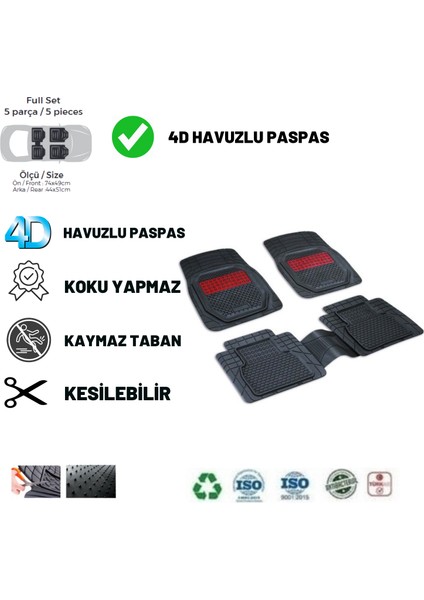 Dacia Duster 2 Wd (4x4) 2021 Yeni Ürün Havuzlu Üniversal Paspas Siyah Kırmızı