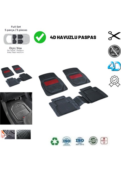 Opel Astra G Hb 2000 Yeni Ürün Havuzlu Üniversal Paspas Siyah Kırmızı