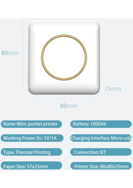 Mini Taşınabilir Termal Yazıcı Makinesi - Beyaz (Yurt Dışından)