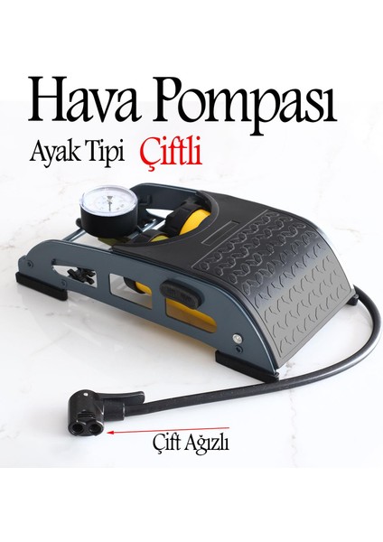 Ayak Tipi Hava Pompası Göstergeli Kilitli Çiftli Hava Depolu Teker Araç Bisiklet Top Pompası