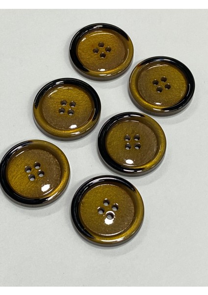 Trençkot ve Ceket Düğmesi / 6 Lı Set / Mine Kaplı / Siyah Atımlı / Bal Renk