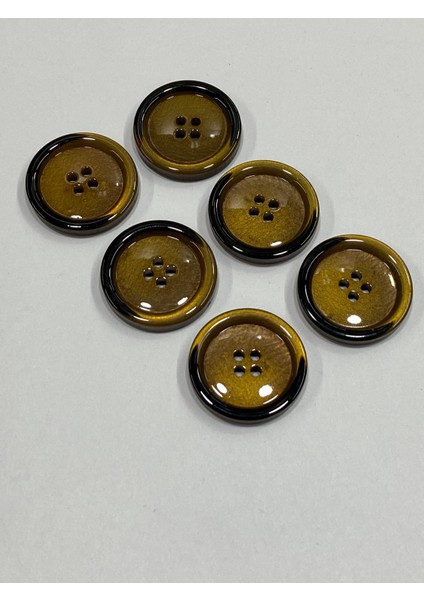 Trençkot ve Ceket Düğmesi / 6 Lı Set / Mine Kaplı / Siyah Atımlı / Bal Renk