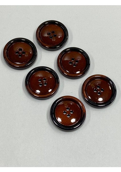 Trençkot ve Ceket Düğmesi / 6 Lı Set / Mine Kaplı / Siyah Atımlı / Kahve Renk