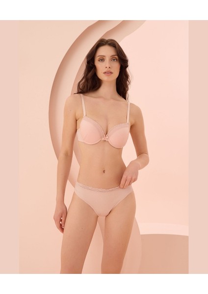 Nbb Balenli Hafif Destekli Kaplı Üçgen Kesim Sütyen Külot Takım (Somon-Gül KURUSU)-4616