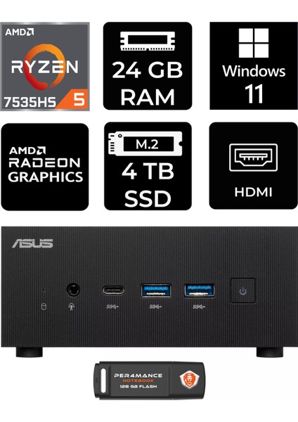 Expertcenter PN53 Amd Ryzen 5 7535HS 24GB 4tb SSD W11P Mini Pc & Per4 USB Bellek PN53P1425