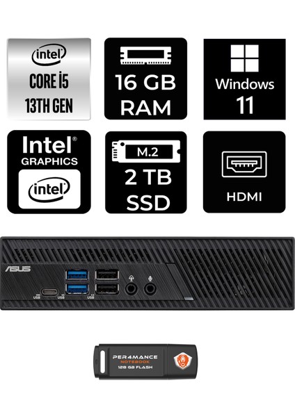 PB63 Intel Core I5 13400 16GB 2tb SSD W11H Mini Pc & Per4 USB Bellek PB63P364