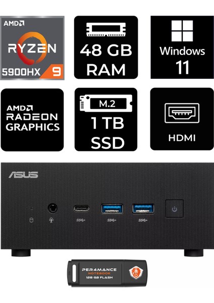 Expertcenter PN52 Amd Ryzen 9 5900HX 48GB 1tb SSD W11H Mini Pc & Per4 USB Bellek PN52P393