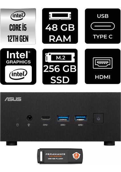 Expertcenter PN64 Intel Core I5 12500H 48GB 256GB SSD Fdos Mini Pc & Per4 USB Bellek PN64P341