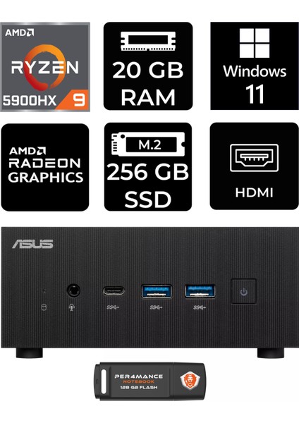 Expertcenter PN52 Amd Ryzen 9 5900HX 20GB 256GB SSD W11P Mini Pc & Per4 USB Bellek PN52P416