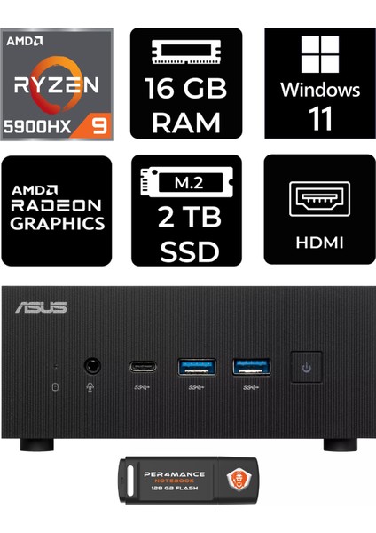 Expertcenter PN52 Amd Ryzen 9 5900HX 16GB 2tb SSD W11P Mini Pc & Per4 USB Bellek PN52P414