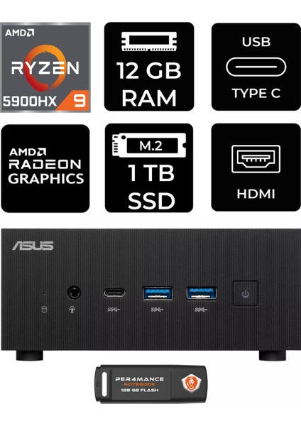 Expertcenter PN52 Amd Ryzen 9 5900HX 12GB 1tb SSD Fdos Mini Pc & Per4 USB Bellek PN52P308