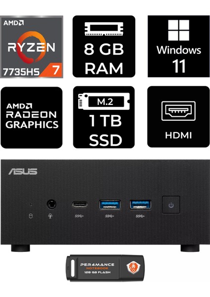 Expertcenter PN53 Amd Ryzen 7 7735HS 8gb 1tb SSD W11P Mini Pc & Per4 USB Bellek PN53P403