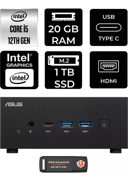 Expertcenter PN64 Intel Core I5 12500H 20GB 1tb SSD Fdos Mini Pc & Per4 USB Bellek PN64P318