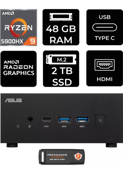 Expertcenter PN52 Amd Ryzen 9 5900HX 48GB 2tb SSD Fdos Mini Pc & Per4 USB Bellek PN52P344