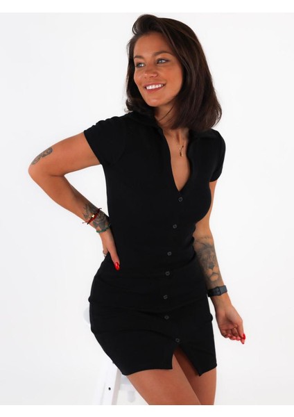 Kadın Kısa Kollu Önü Düğmeli Kaşkorse Elbise fiyatları