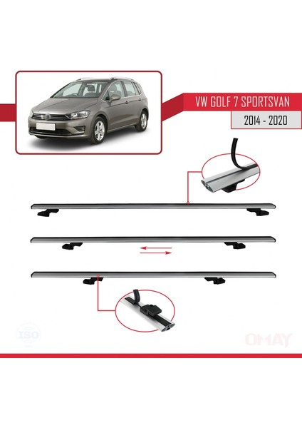Volkswagen Golf 7 Sportsvan 2014-2020 Arası ile Uyumlu Basıc Model Universal Ara Atkı Tavan Barı Gri 2 Adet indirimleri