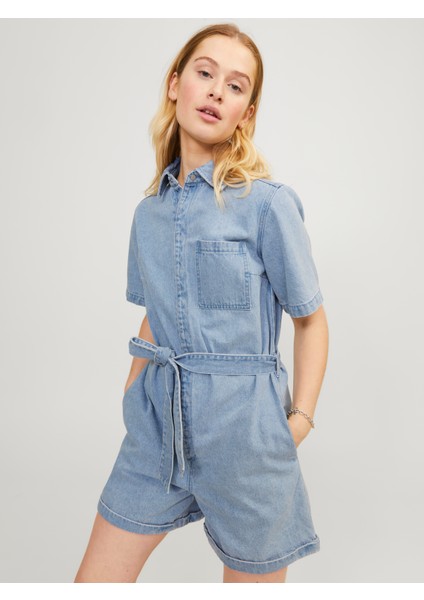 Kadın Belden Bağlamalı Denim Tulum - Isla