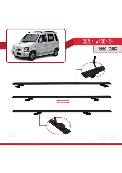 Suzuki Wagon R+ 1998-2003 Arası ile Uyumlu Basıc Model Universal Ara Atkı Tavan Barı Siyah 2 Adet