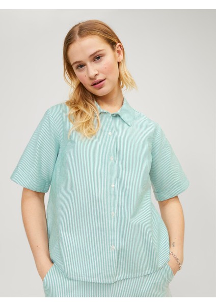 Kadın Çizgili Crop Gömlek - Sıva fırsatları