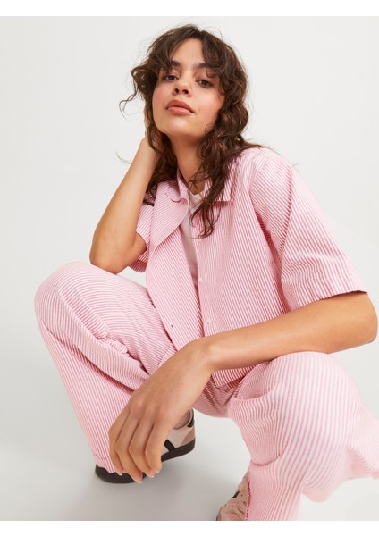 Kadın Çizgili Crop Gömlek - Sıva fırsatları