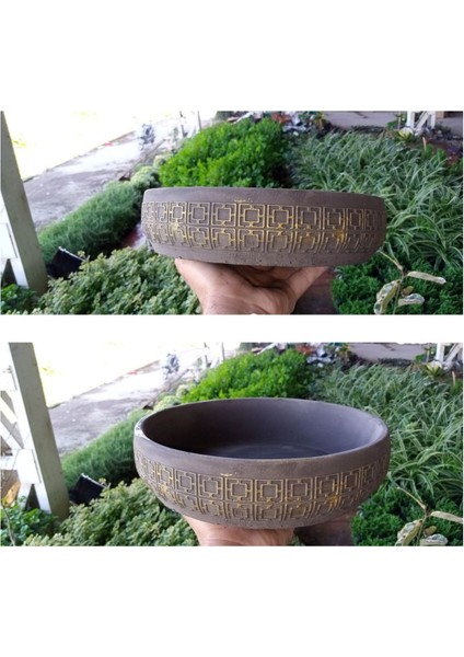 2 Adet Tokyo Dizayn Beton Aranjman ve Bonsai Saksısı Çiçek Desen Ağız Çap 20-30 cm Çap