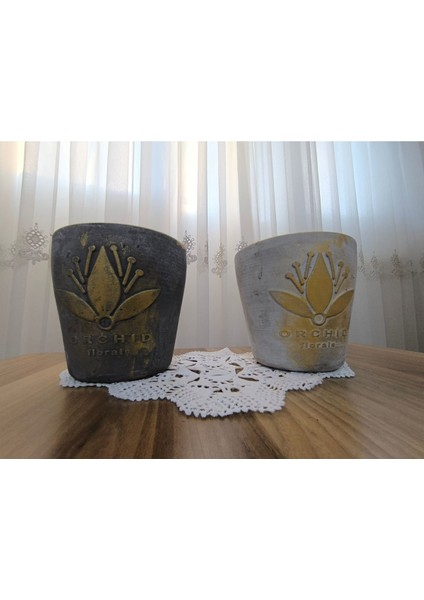 2 Adet Gold Eskitme Beton Orkide Saksısı Antrasit-Gri Renkli fiyatları