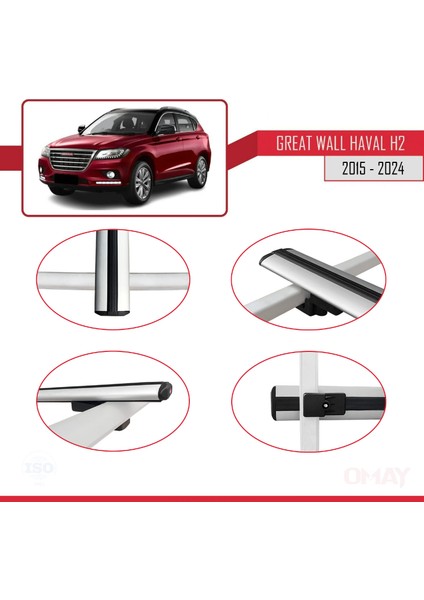 Great Wall Haval H2 2015 ve Sonrası ile Uyumlu Basıc Model Universal Ara Atkı Tavan Barı Gri 2 Adet modelleri