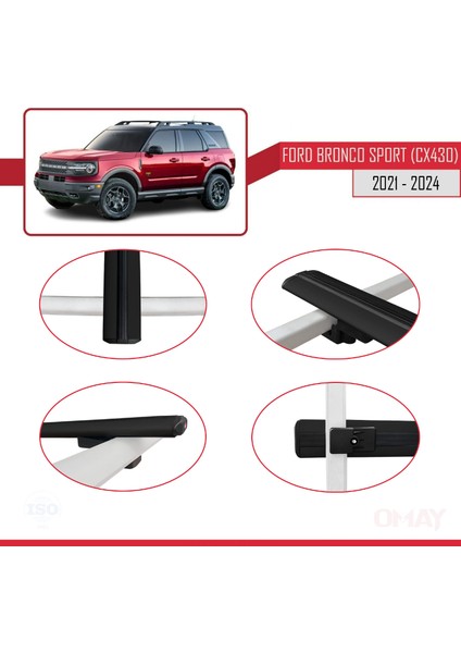 Ford Bronco Sport (CX430) 2021 ve Sonrası ile Uyumlu Basıc Model Universal Ara Atkı Tavan Barı Siyah 2 Adet modelleri