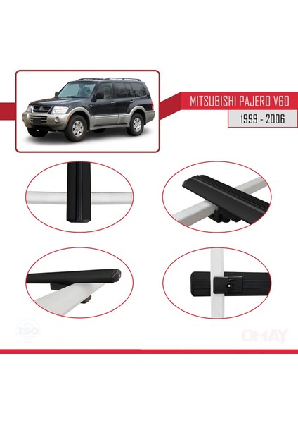 Mitsubishi Pajero (V60) 5 Kapı 1999-2006 Arası ile Uyumlu Basıc Model Universal Ara Atkı Tavan Barı Siyah 2 Adet modelleri