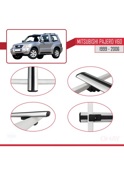 Mitsubishi Pajero (V60) 3 Kapı 1999-2006 Arası ile Uyumlu Basıc Model Universal Ara Atkı Tavan Barı Gri 2 Adet modelleri