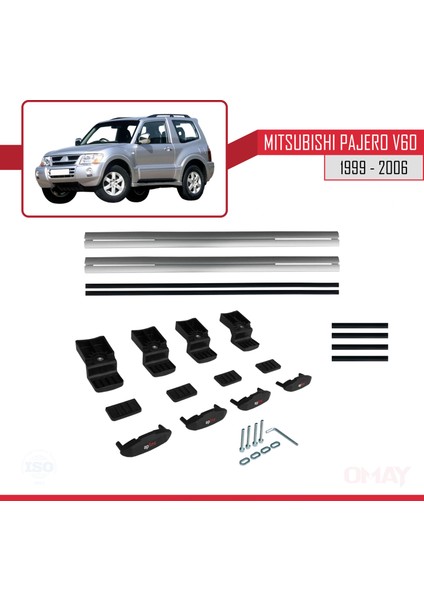 Mitsubishi Pajero (V60) 3 Kapı 1999-2006 Arası ile Uyumlu Basıc Model Universal Ara Atkı Tavan Barı Gri 2 Adet indirimleri