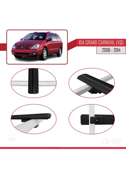 Kia Grand Carnival (Vq) 2006-2014 Arası ile Uyumlu Basıc Model Universal Ara Atkı Tavan Barı Siyah 2 Adet modelleri