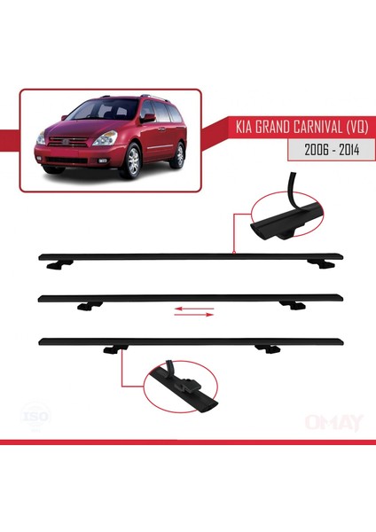 Kia Grand Carnival (Vq) 2006-2014 Arası ile Uyumlu Basıc Model Universal Ara Atkı Tavan Barı Siyah 2 Adet fırsatları