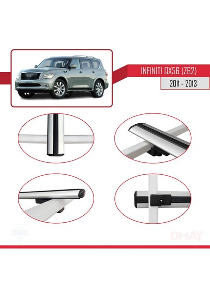 Infiniti QX56 Z62 2011-2013 Arası ile Uyumlu Basıc Model Universal Ara Atkı Tavan Barı Gri 2 Adet modelleri