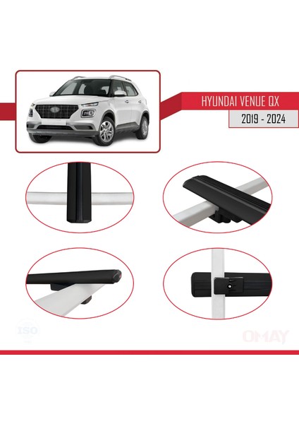 Hyundai Venue (Qx) 2019 ve Sonrası ile Uyumlu Basıc Model Universal Ara Atkı Tavan Barı Siyah 2 Adet modelleri